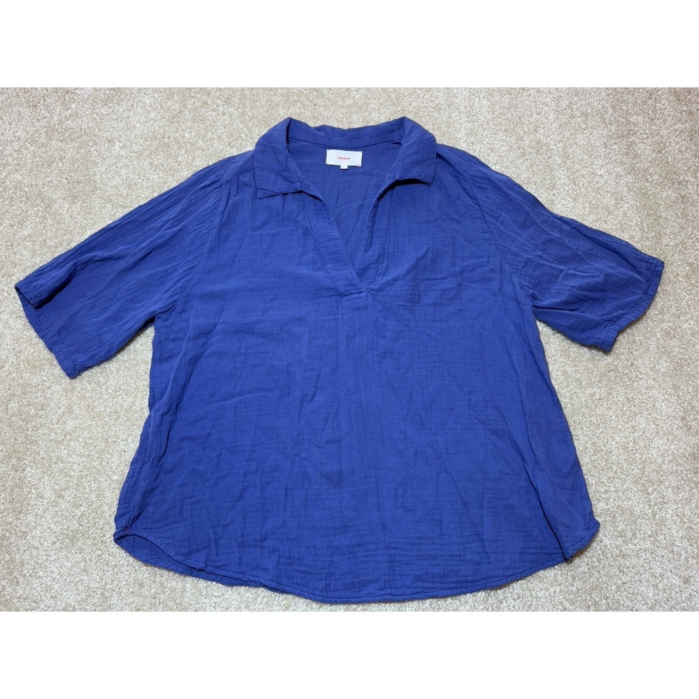 Xirena 100% Cotton Gauze Avery Top M Blue V Neck Short Sleeve Crinkle Boxy Fit